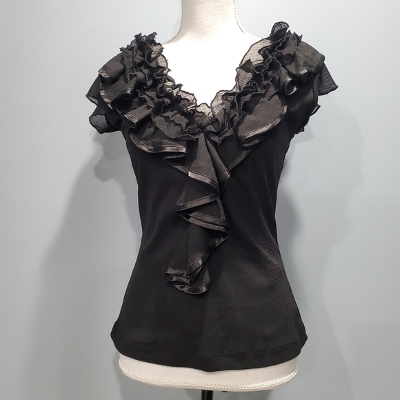 Body Central Tops - Body Central Black Silk-Blend Ruffle Top P073